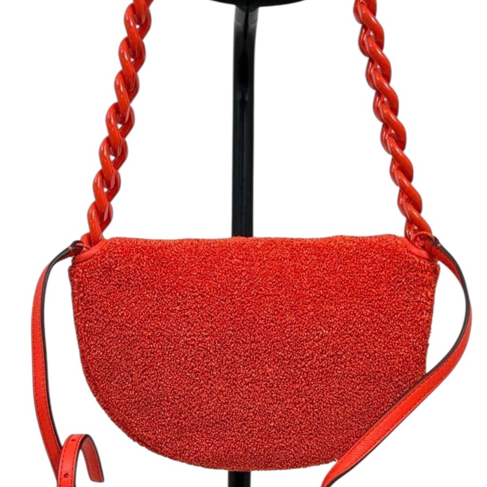 Tory Burch Mini Fleming Soft Raffia Crescent Shoulder Bag Poppy Red - Picture 3 of 6